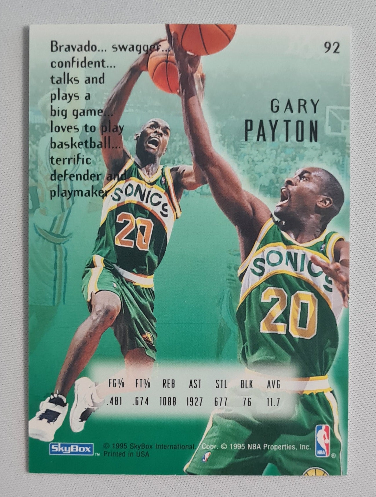 Gary Payton - 1995 SkyBox NBA Basketball Seattle Super Sonics E-Motion #92