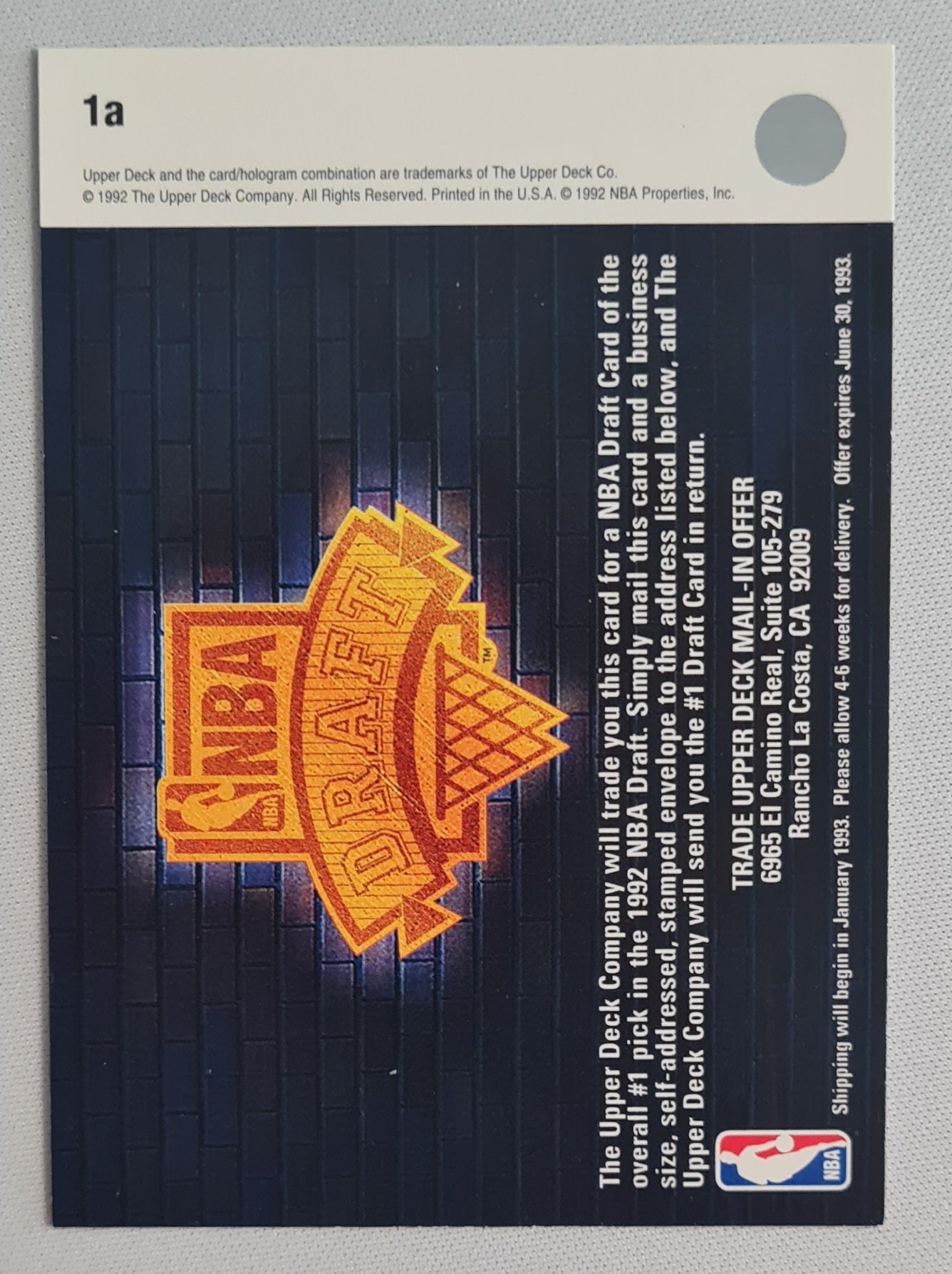 Trade Upper Deck - 1993 Upper Deck Special NBA Draft "Pick overal #1 Card" NBA Draft