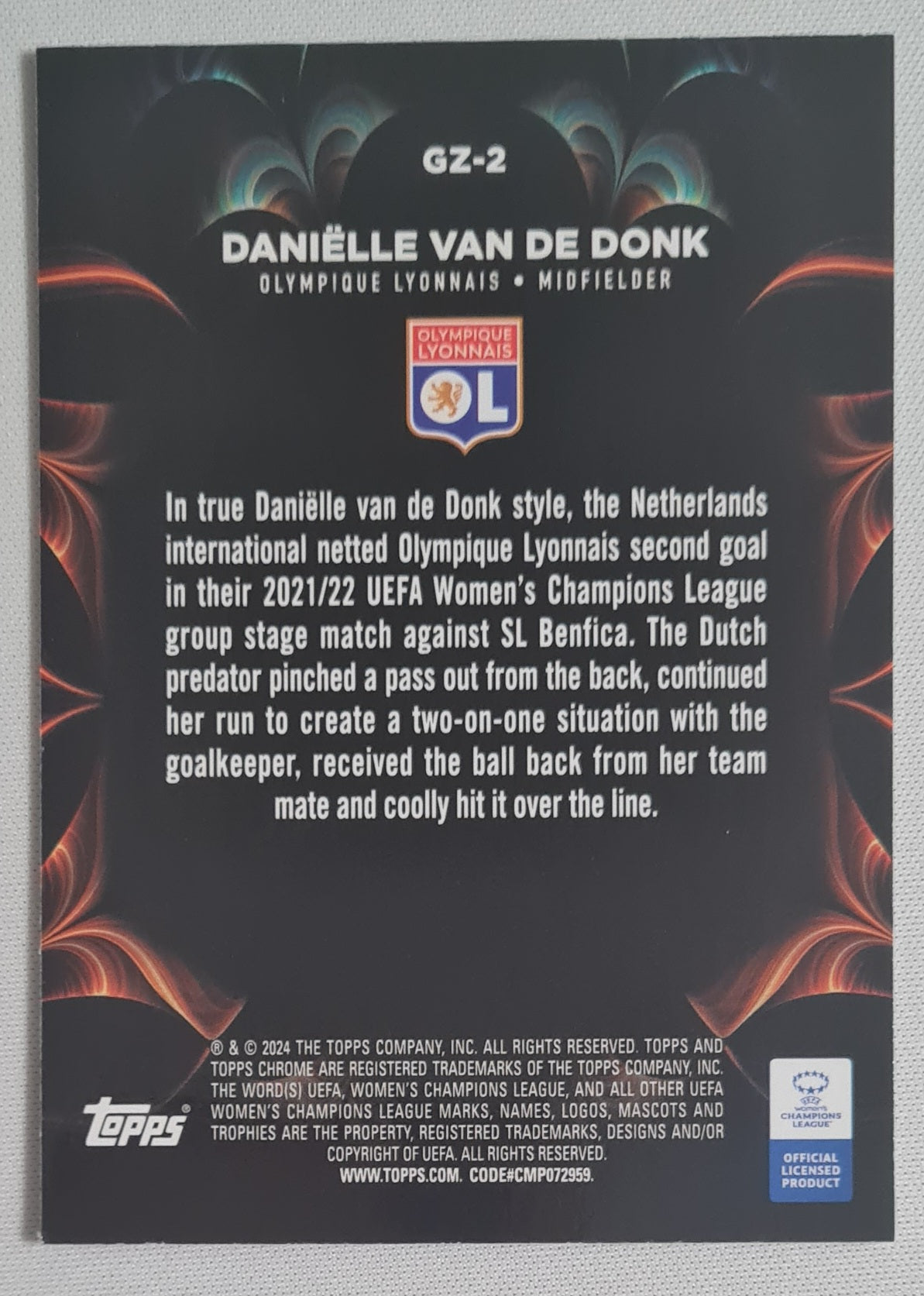 Danielle van de Donk - 2023/24 Topps Chrome Women's UCL Golazo Refractor #GZ-2 Olympique Lyonnais