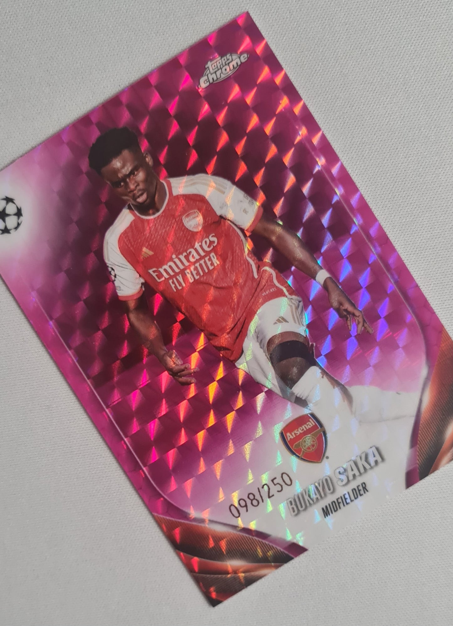 Bukayo Saka - 2023/24 Topps Chrome UEFA Pink Geometric /250 #148 Arsenal FC