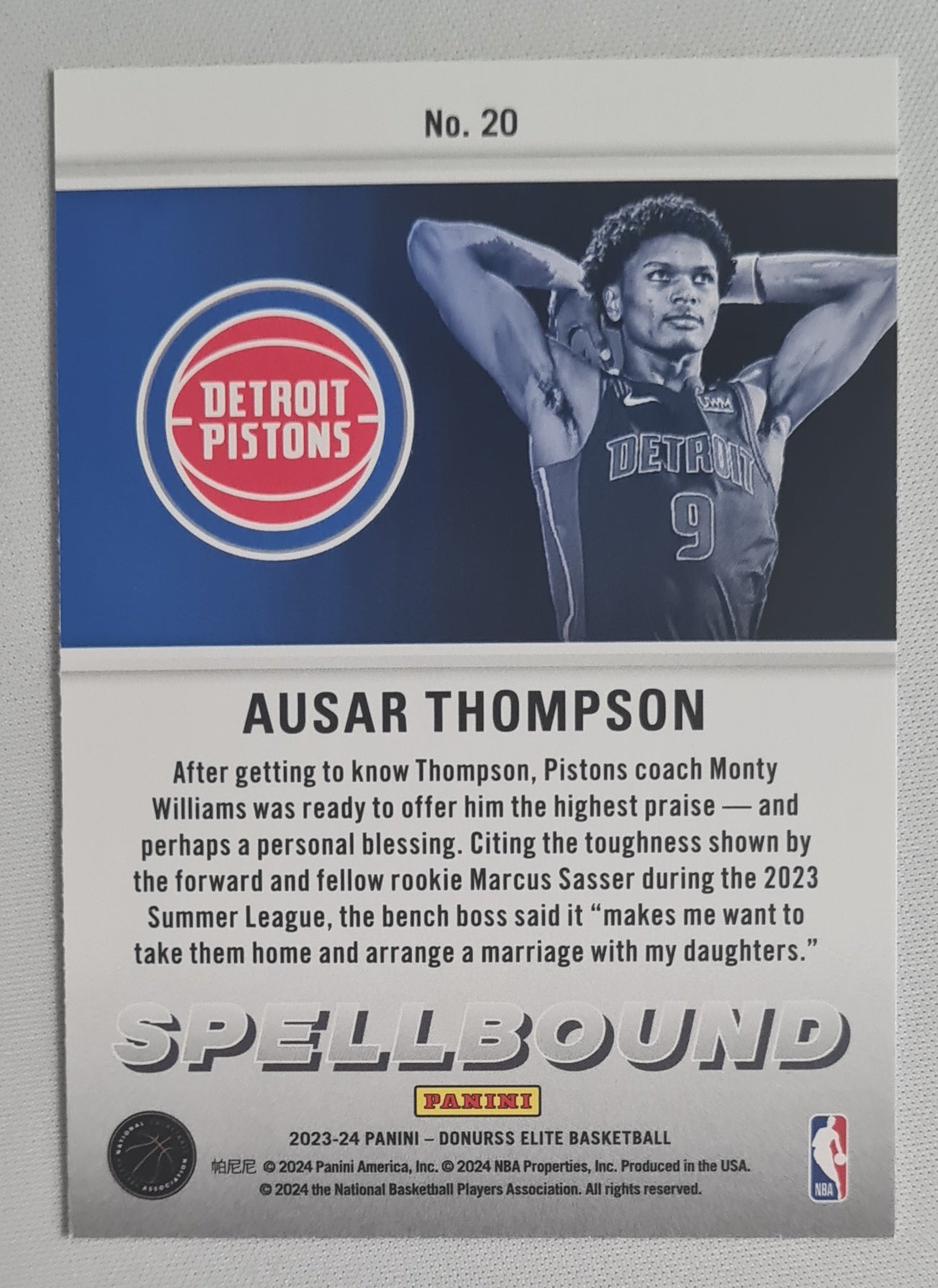 Ausar Thompson - 2023/24 Panini Donruss Elite Spellbound A #20 Detroit Pistons