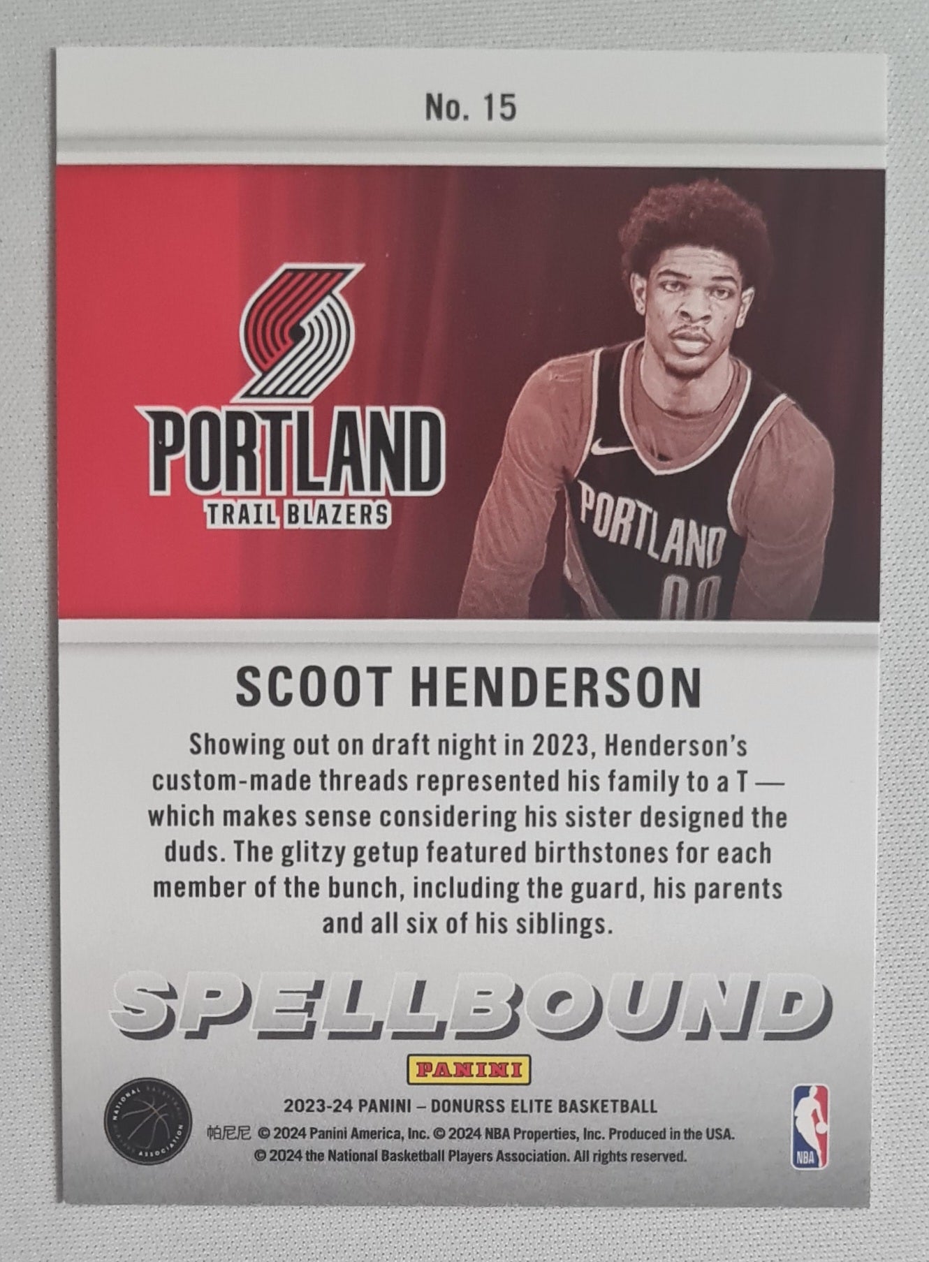 Scoot Henderson - 2023/24 Panini Donruss Elite Spellbound T #15 Portland Trail Blazers