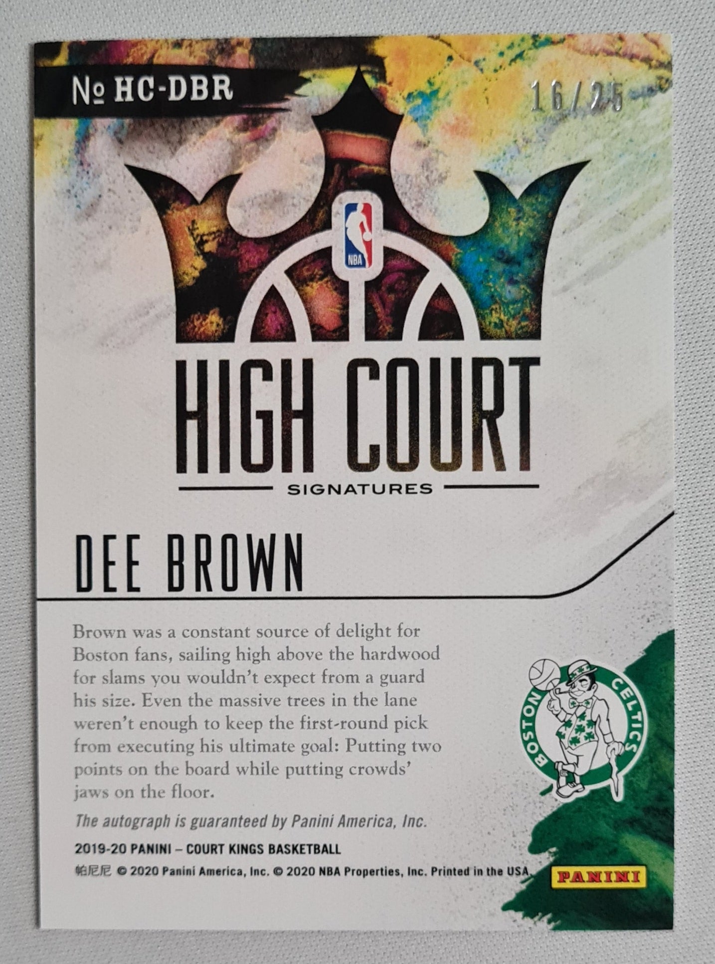 Dee Brown - 2019/20 Panini Court Kings Basketball NBA Boston Celtics #HC-DBR /25 /Autograph