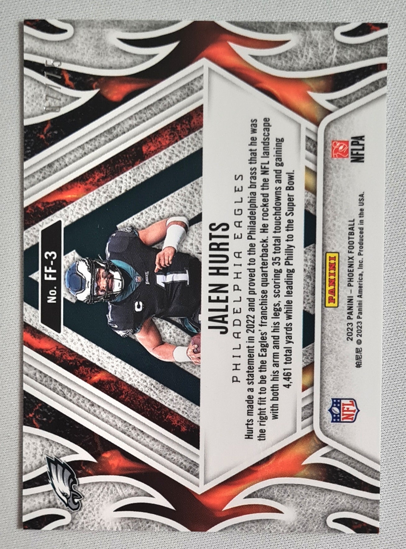 Jalen Hurts - 2023 Panini Phoenix Football "Fire Forged" NFL Philadelphia Eagles #FF-3 /75 Gold