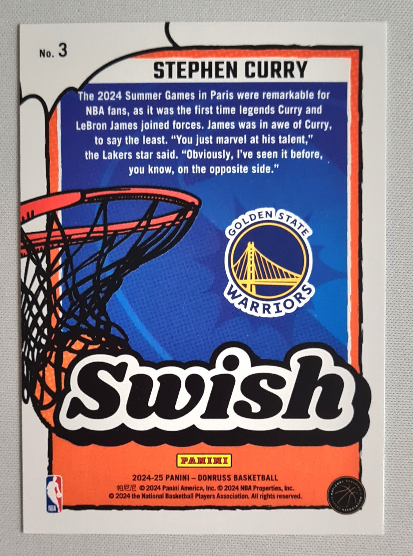 Stephen Curry - 2024/25 Panini Donruss Basketball "Swish" NBA Golden State Warriors #3