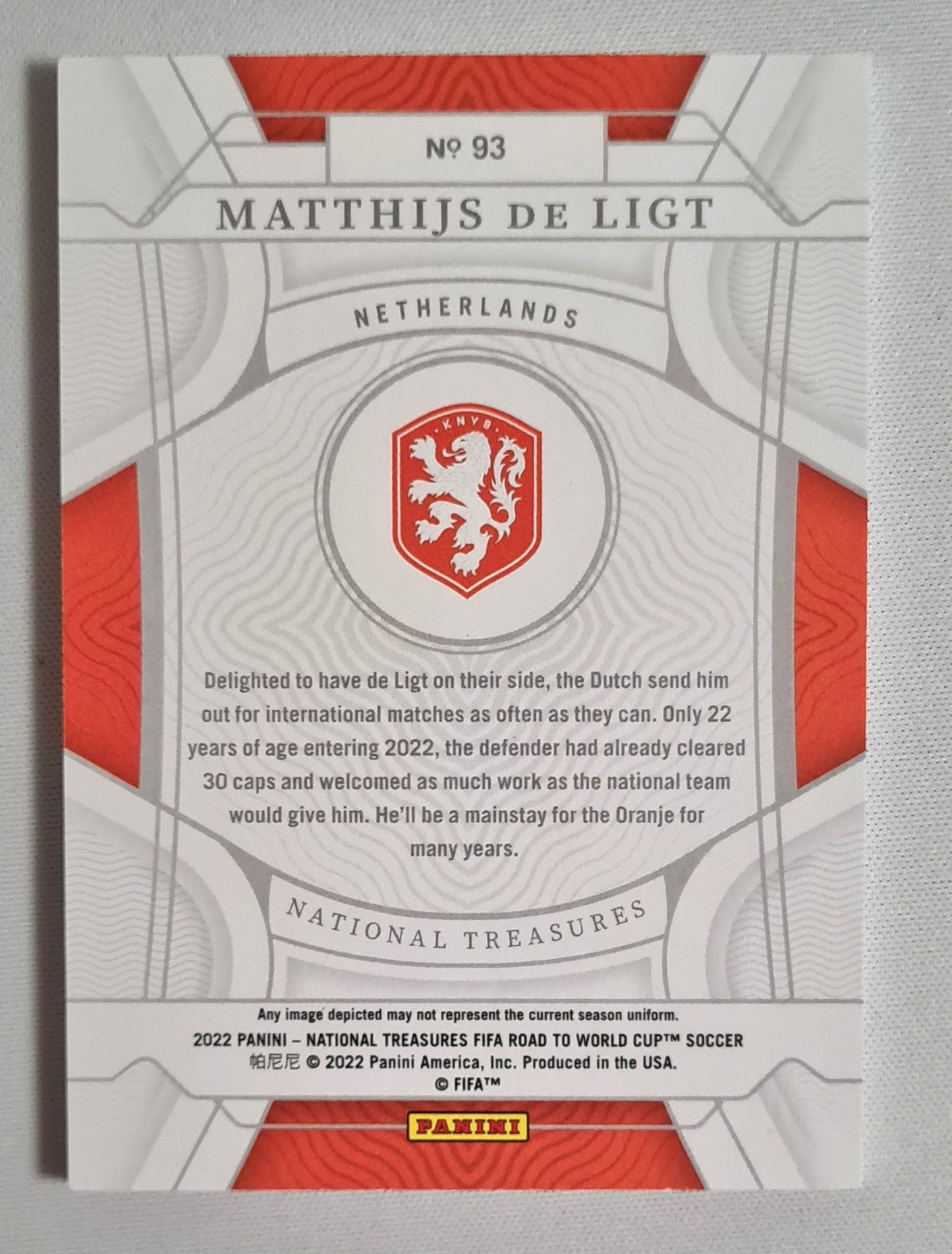 Matthijs De Ligt - 2022 Panini National Treasures Road to FIFA World Cup /99 #93 Netherlands