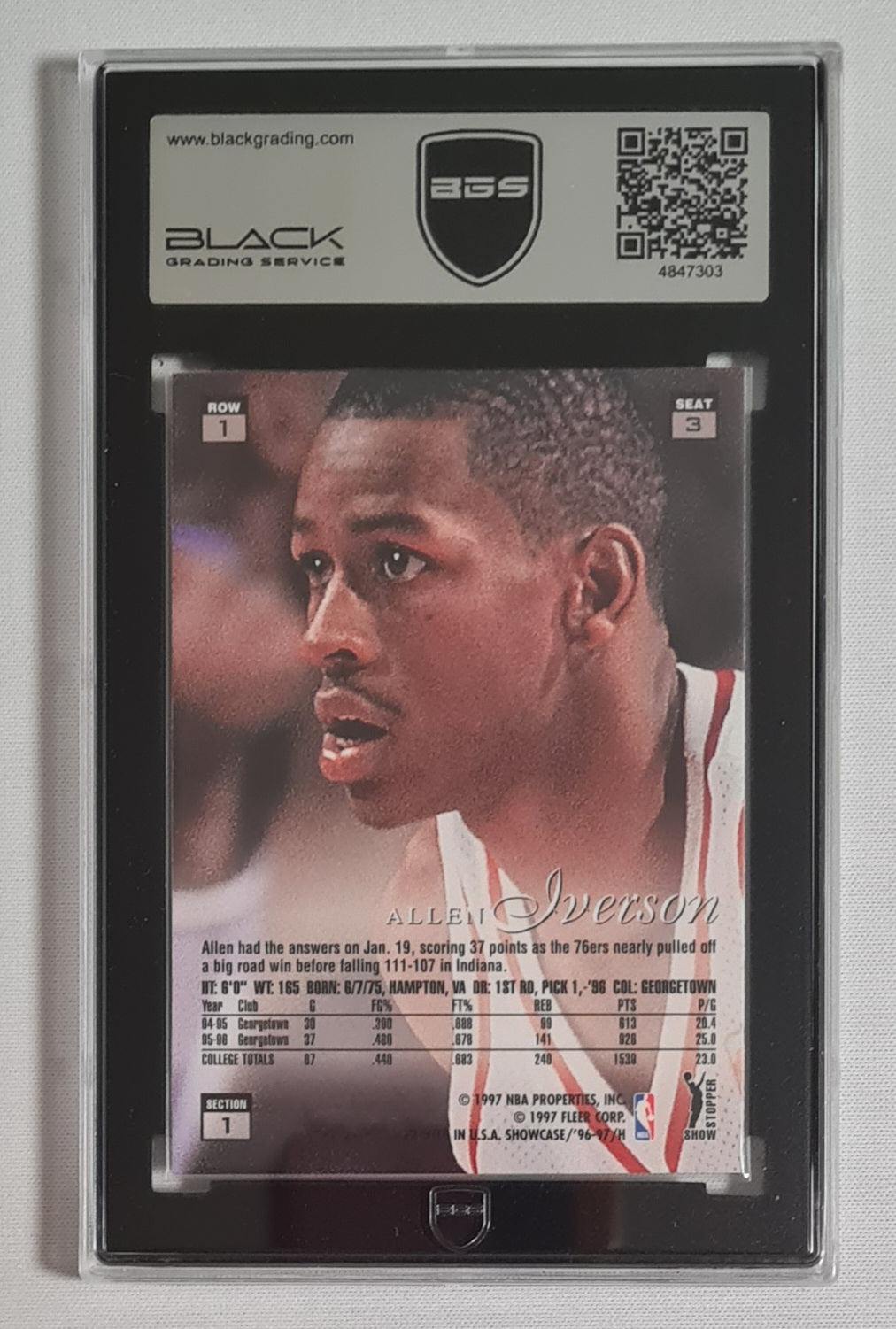 Allen Iverson - 1996 Flair Showcase Row 1 BGS 7.5 #3 Philadelphia 76ers