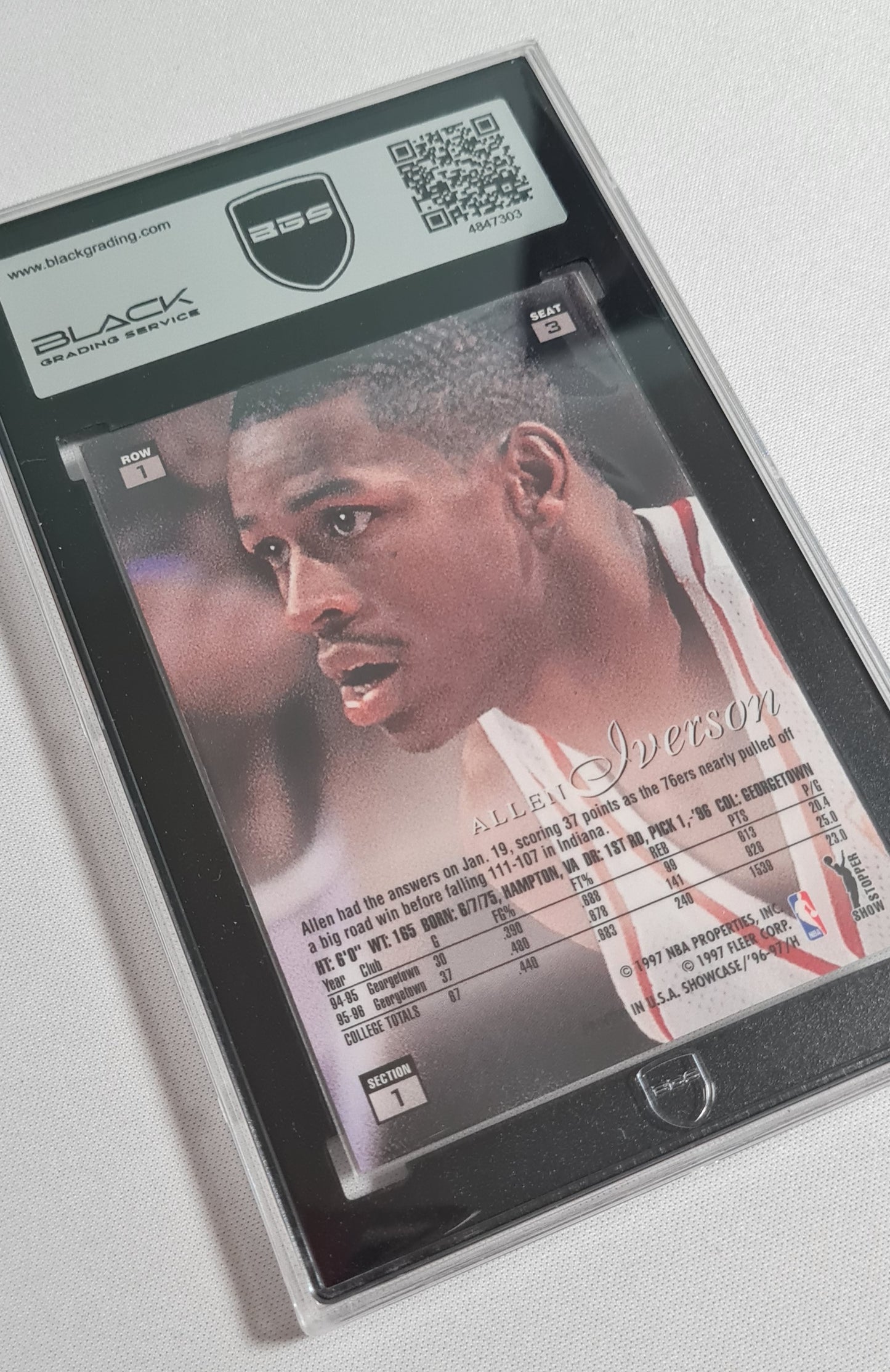 Allen Iverson - 1996 Flair Showcase Row 1 BGS 7.5 #3 Philadelphia 76ers