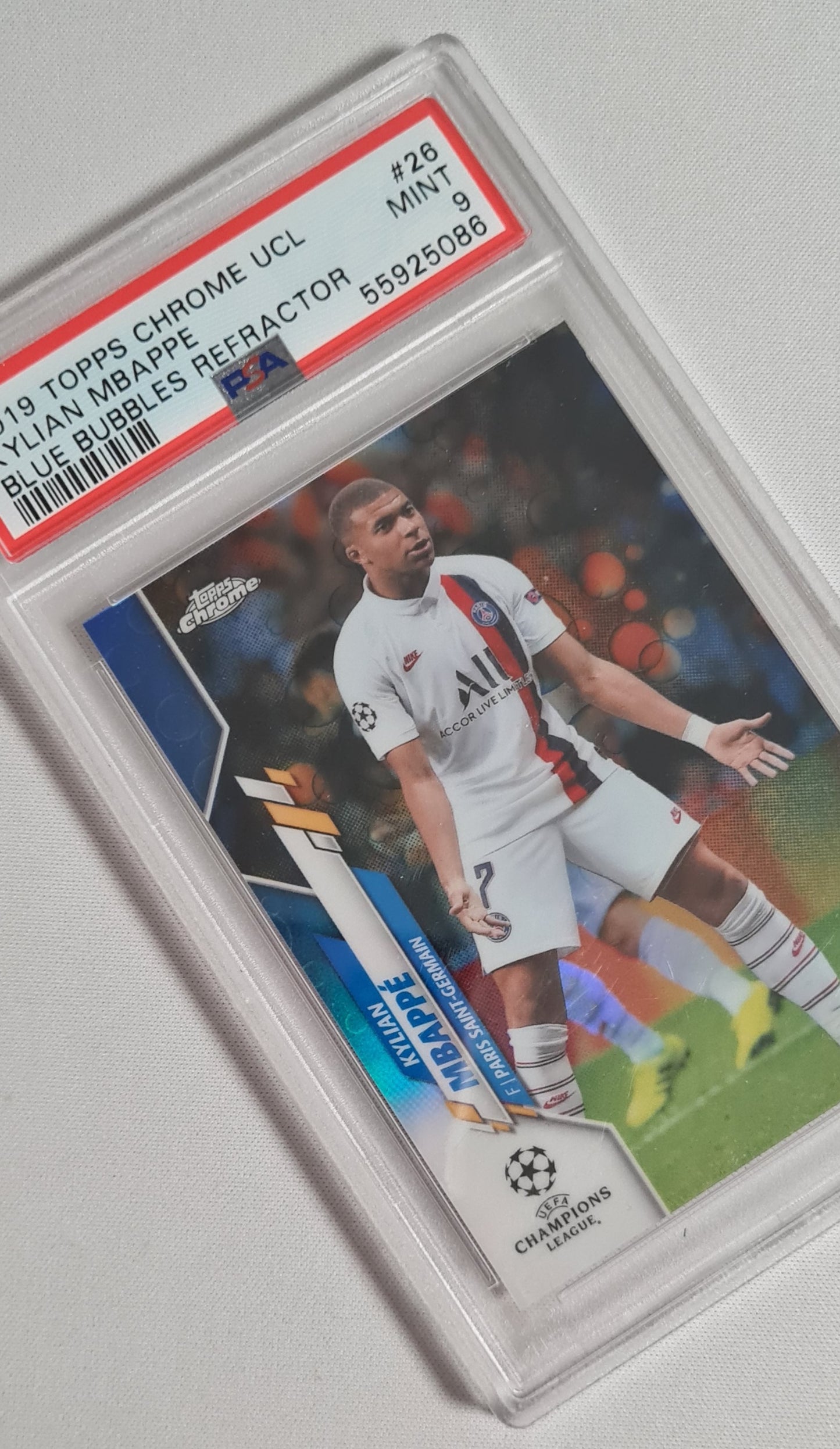 Kylian Mbappe - 2019 Topps Chrome UCL Blue Bubbles Refractor PSA 9 #26 Paris Saint-Germain
