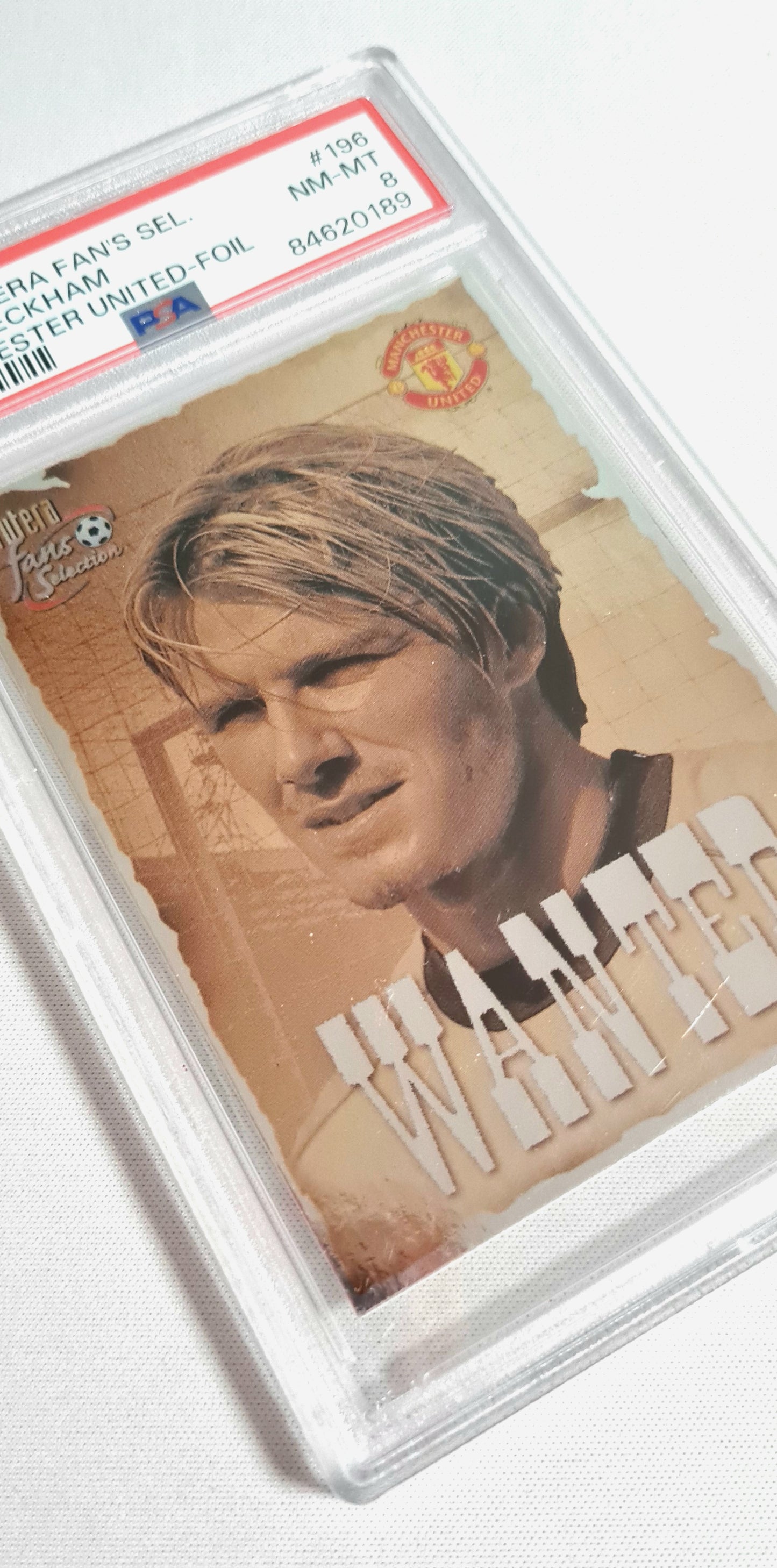 David Beckham - 2000 Futera Fans Selection WANTED Foil PSA 8 #196 Manchester United