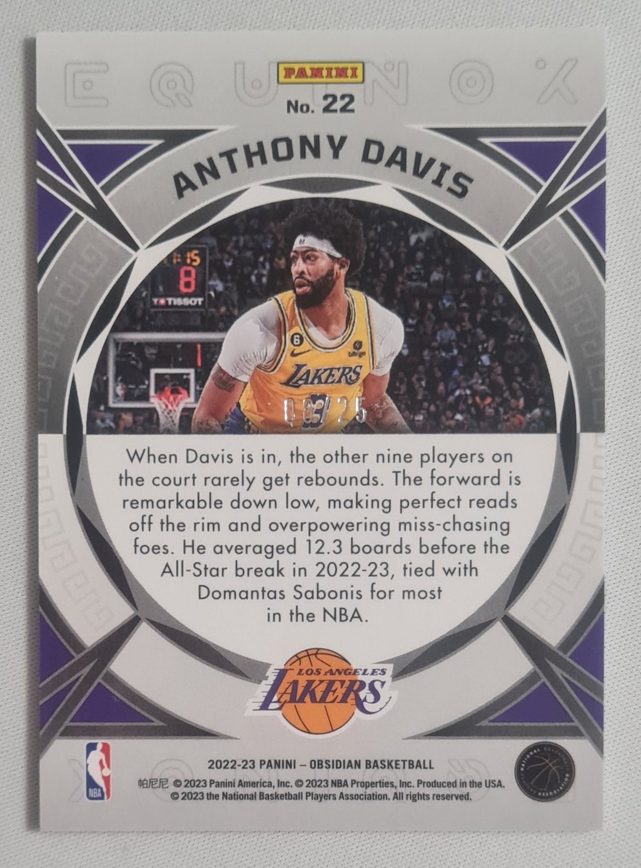 Anthony Davis - 2022/23 Panini Obsidian Basketball NBA LA Lakers #22 Green Equinox /25