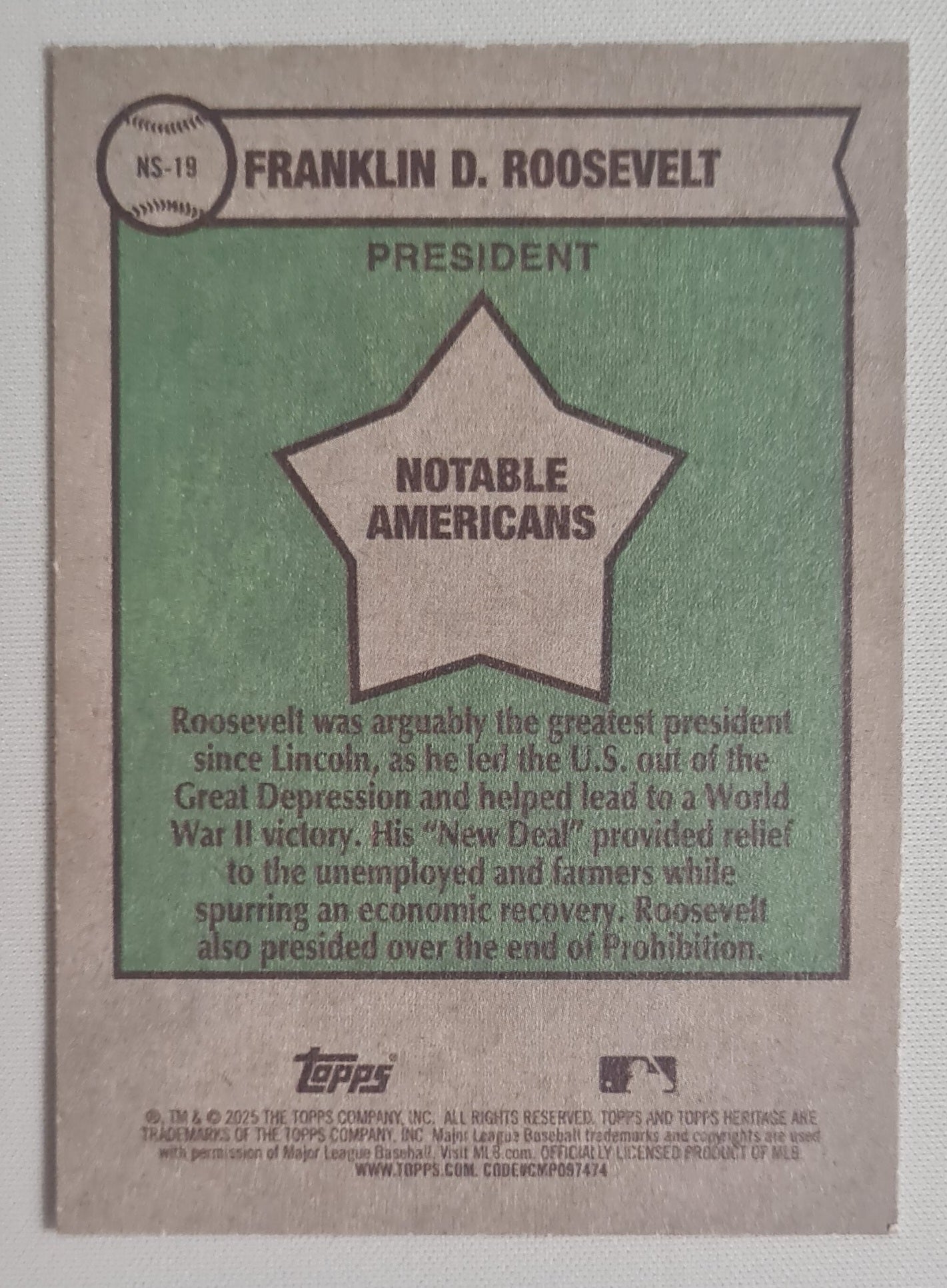 Franklin D. Roosevelt - 2025 Topps Former President United States of America - Notable Americans #NS-19