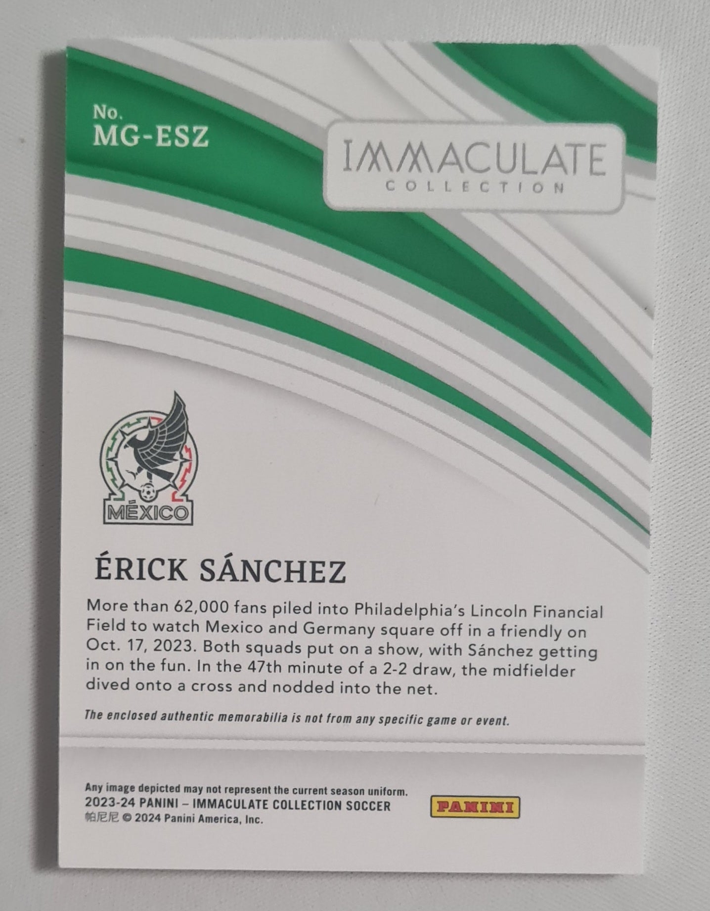 Erick Sanchez - 2023/24 Panini Immaculate Collection Soccer National Team Mexico #MG-ESZ /Patch /30