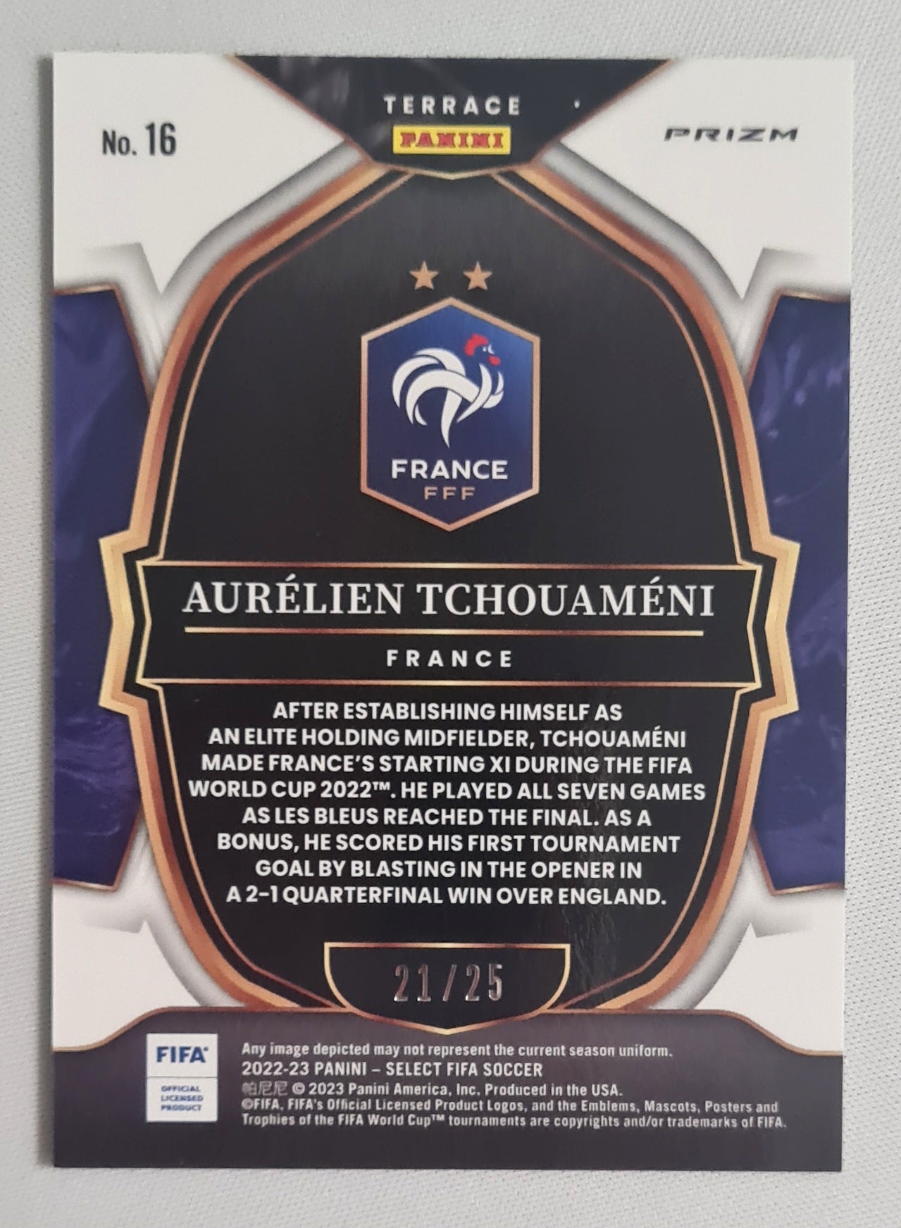 Aurelien Tchouameni - 2022/23 Panini Select FIFA Soccer National Team France Terrace #16 Zebra Prizm /25 SSP