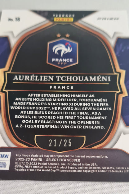 Aurelien Tchouameni - 2022/23 Panini Select FIFA Soccer National Team France Terrace #16 Zebra Prizm /25 SSP
