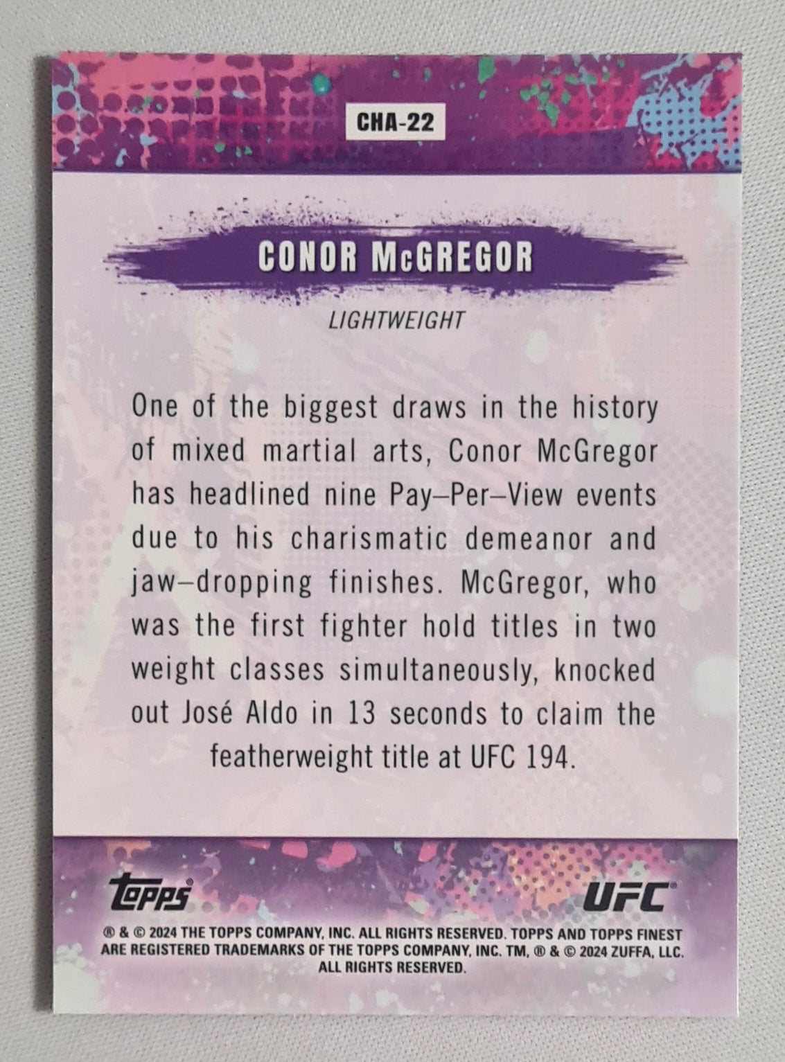 Conor McGregor - 2024 Topps Finest UFC fighter (Irish Pride) Lightweight #CHA-22