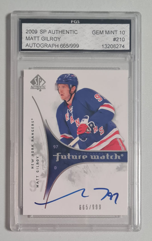 Matt Gilroy - 2009 SP Authentic "Future Watch" NHL New York Rangers /999 /Autograph FGS 10 GEM MINT