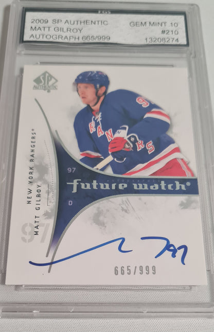 Matt Gilroy - 2009 SP Authentic "Future Watch" NHL New York Rangers /999 /Autograph FGS 10 GEM MINT