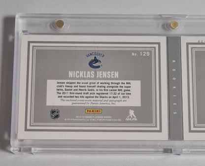 Nicklas Jensen - 2013/14 Panini Playbook Hockey NHL Vancouver Canucks (dual RC Class) /Patch /199 Booklet Autograph
