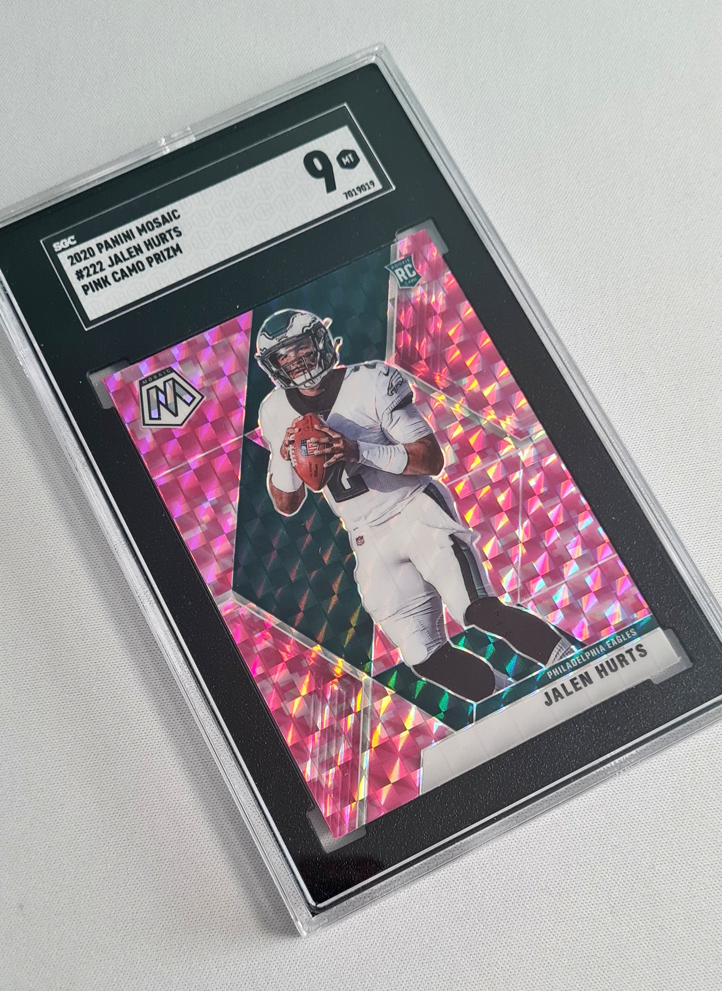 Jalen Hurts - 2020 Panini Mosaic Pink Camo Prizm (RC) NFL Eagles #222 SGC 9 MINT