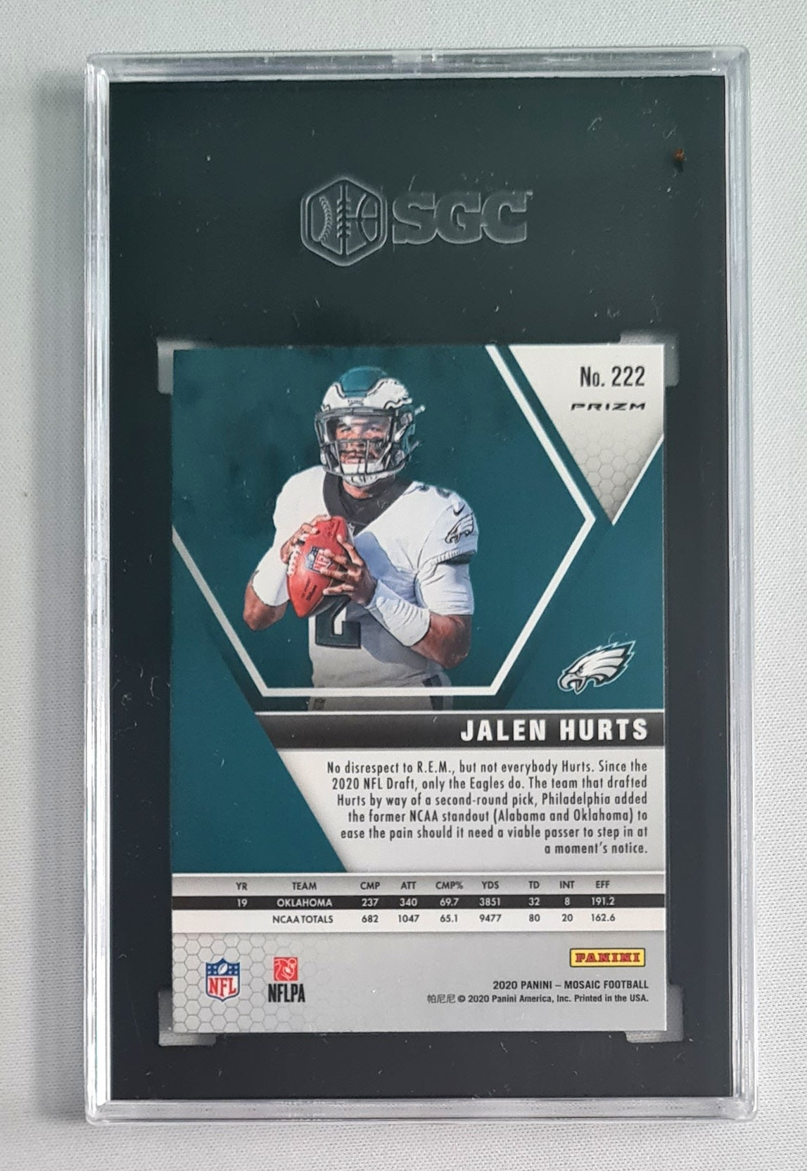 Jalen Hurts - 2020 Panini Mosaic Pink Camo Prizm (RC) NFL Eagles #222 SGC 9 MINT