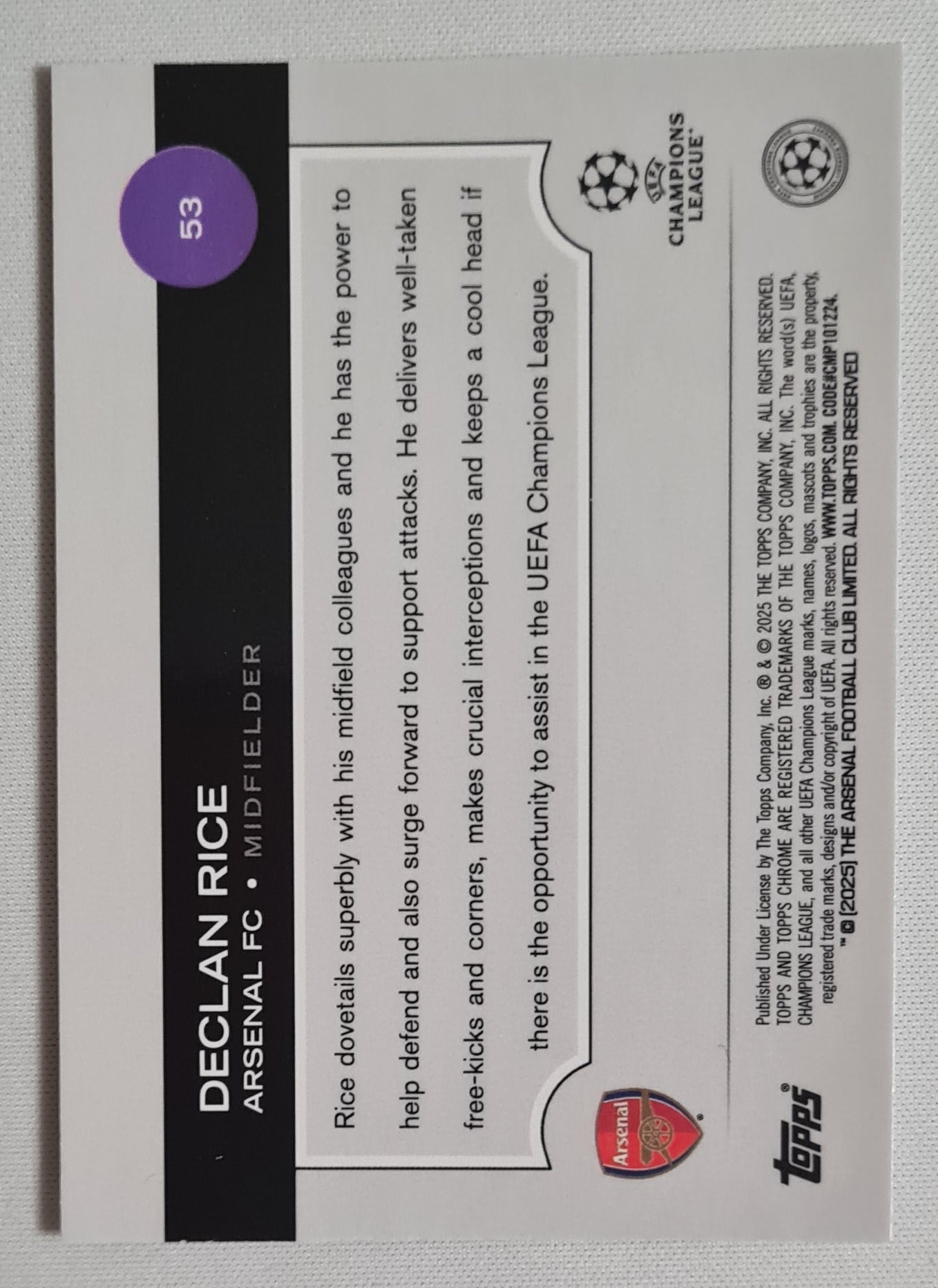Declan Rice- 2025 Topps Chrome FC Arsenal #53 Pulstar Refractor
