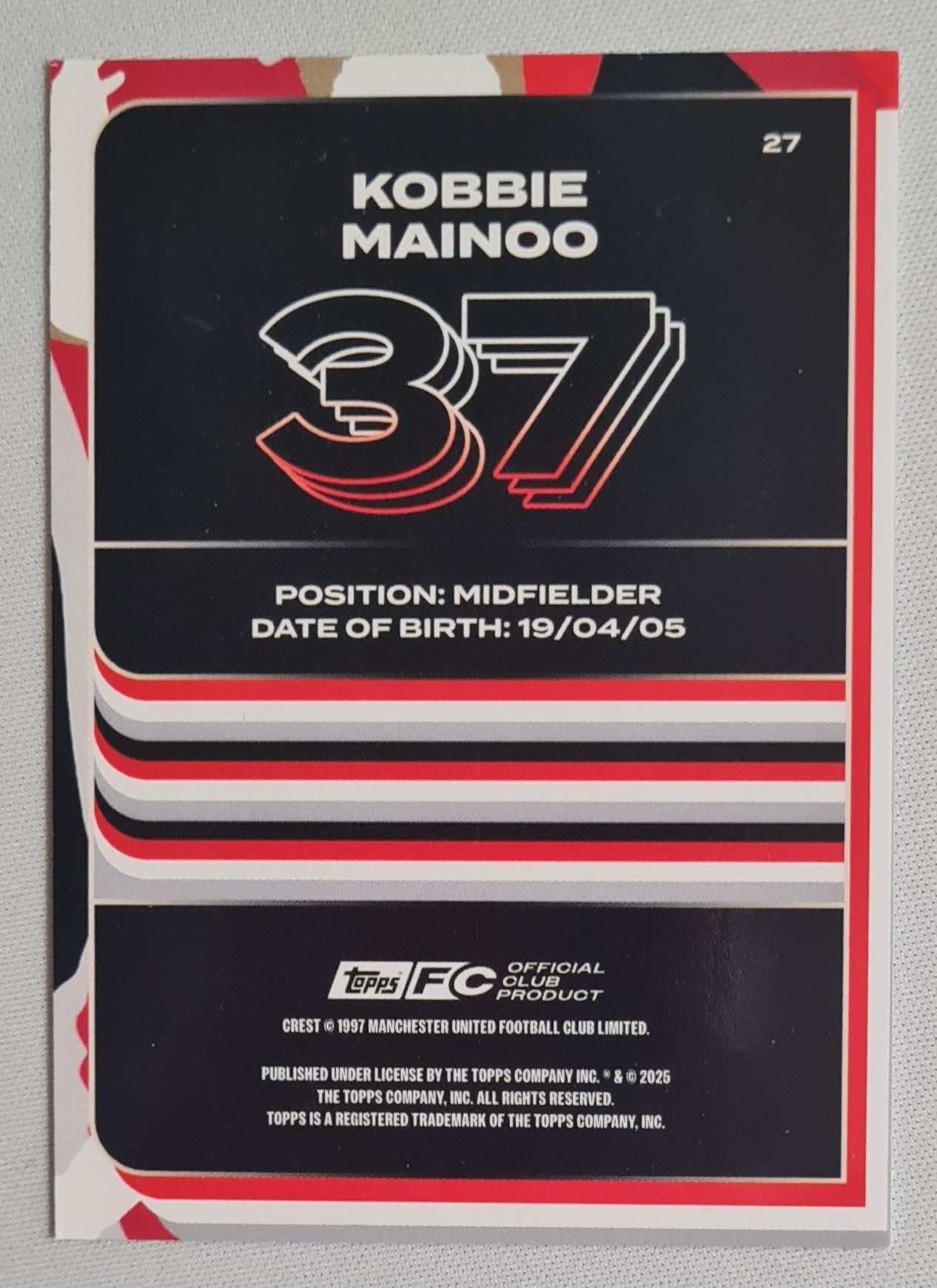 Kobbie Mainoo - 2025 Topps Official Club Product Manchester United #27