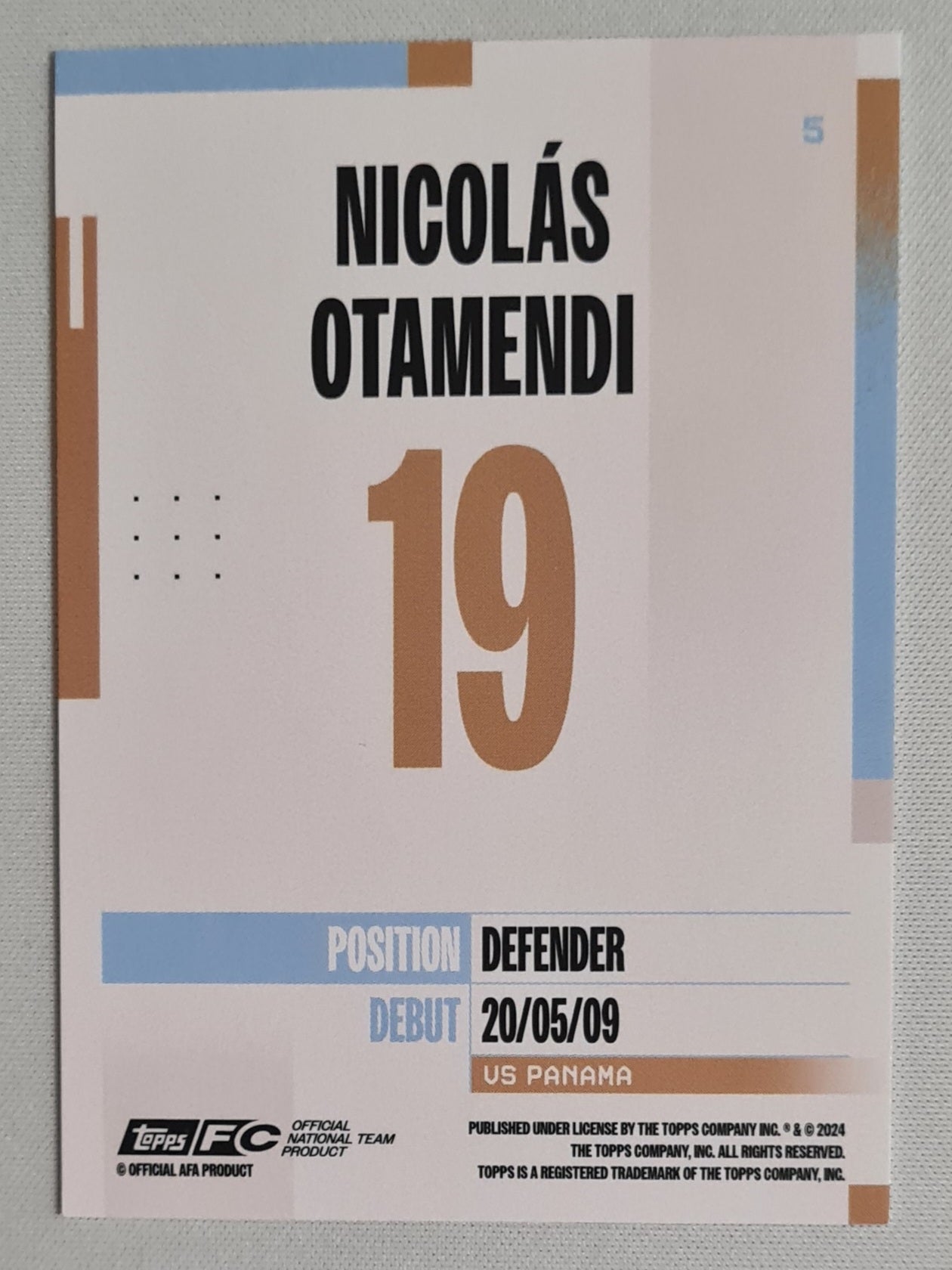 Nicolas Otamendi - 2024 Topps Official National Team Product AFA Argentina #5