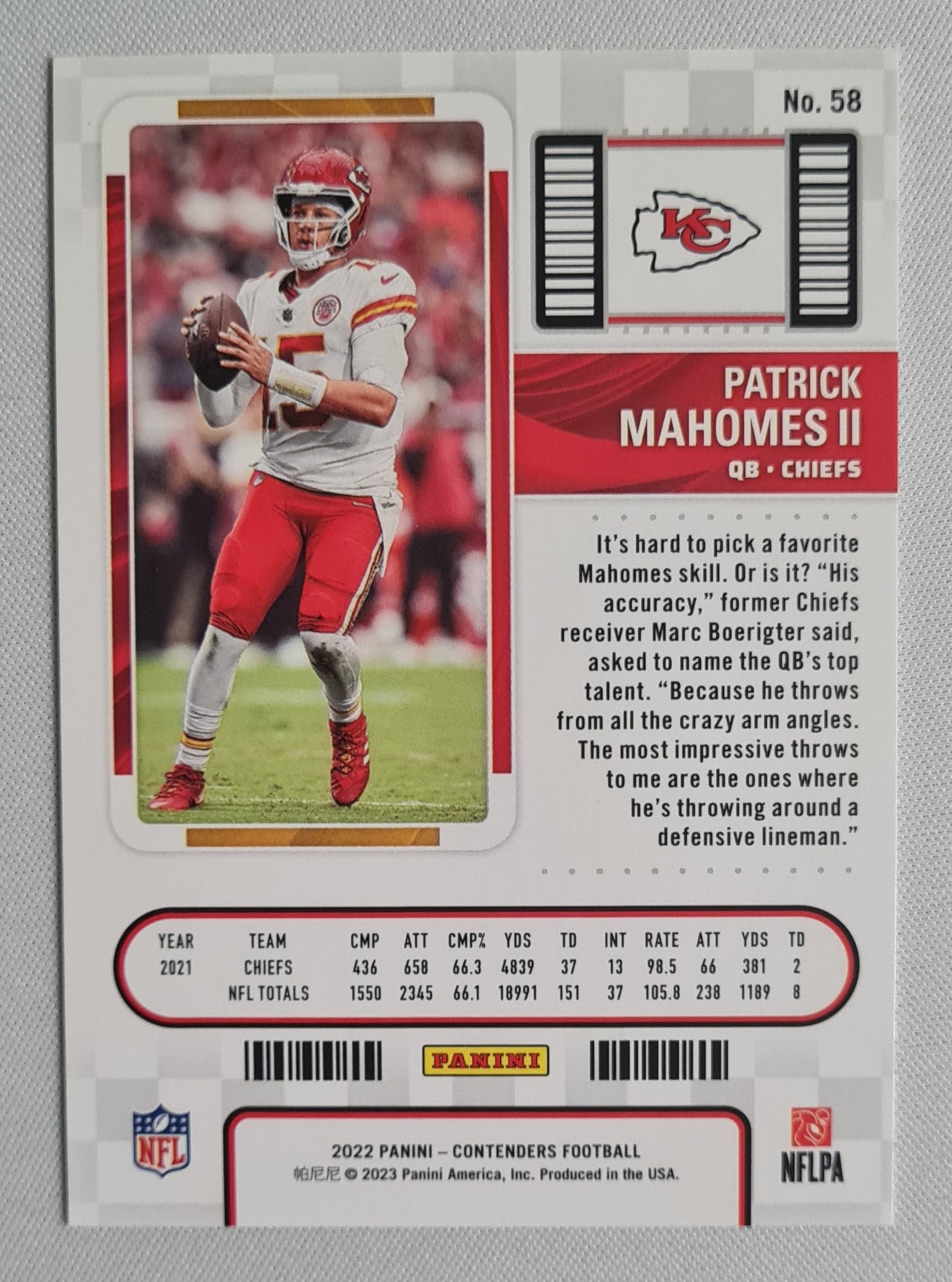 Patrick Mahomes II - 2022 Panini Contender Football Season Ticket NFL Chiefs #58