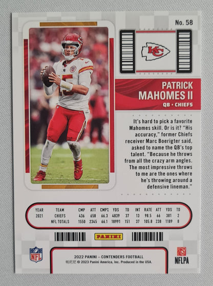 Patrick Mahomes II - 2022 Panini Contender Football Season Ticket NFL Chiefs #58