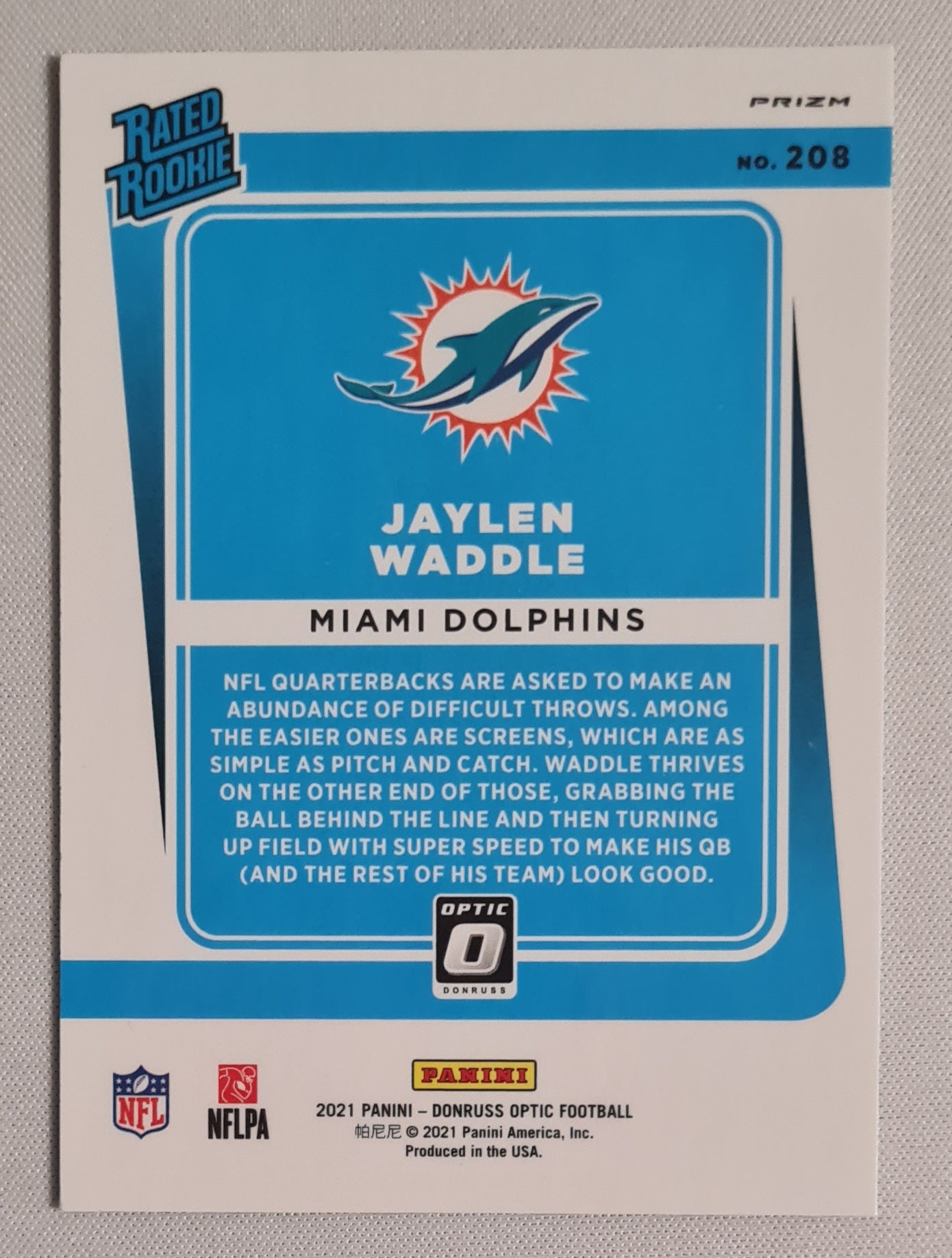Jaylen Waddle - 2021 Panini Donruss Optic Football Rated Rookie NFL Dolphins #208 Green Velocity