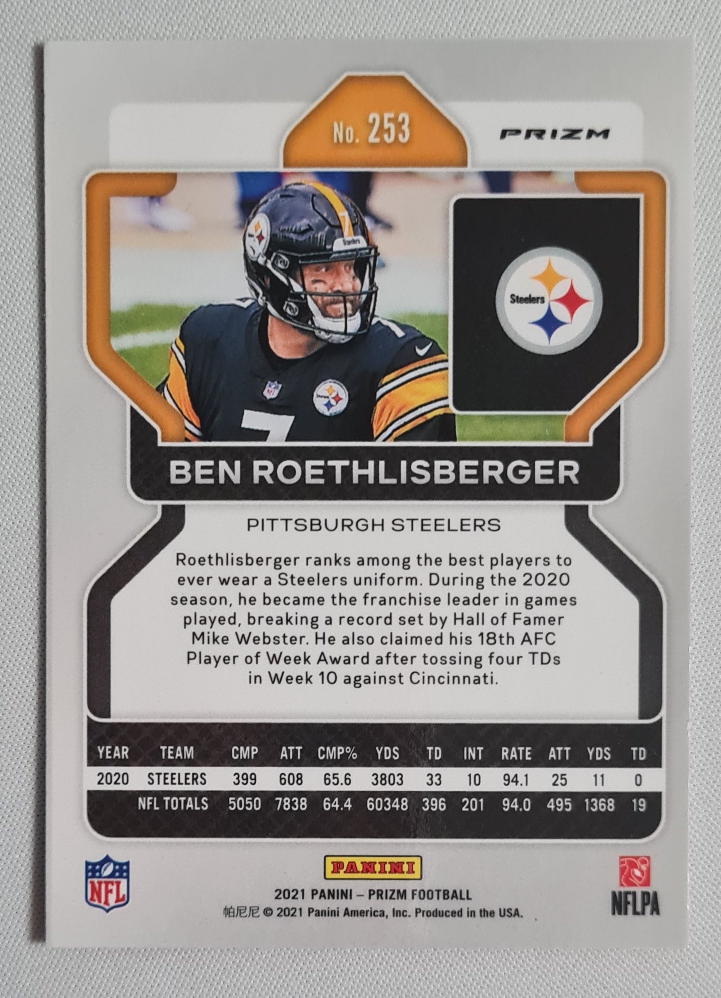 Ben Roethlisberger - 2021 Panini Prizm Football NFL Steelers #253 Orange Disco Prizm