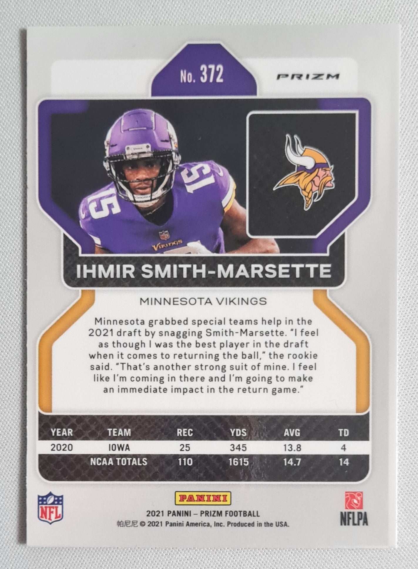 Ihmir Smith-Marsette - 2021 Panini Prizm Football NFL Vikings #372 Orange Disco Prizm