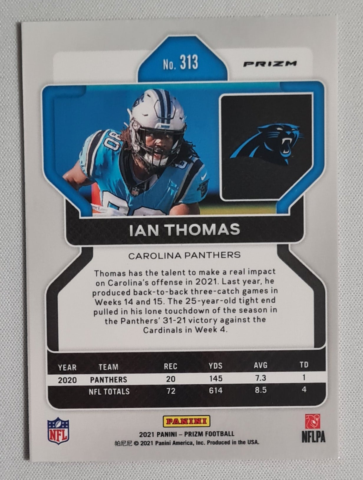 Ian Thomas- 2021 Panini Prizm Football NFL Panthers #313 Orange Disco Prizm