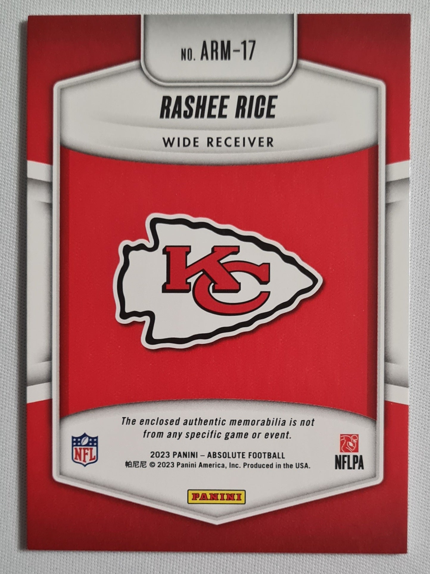 Rashee Rice - 2023 Panini Absolute Football (RC) NFL Chiefs #ARM-17 /Patch