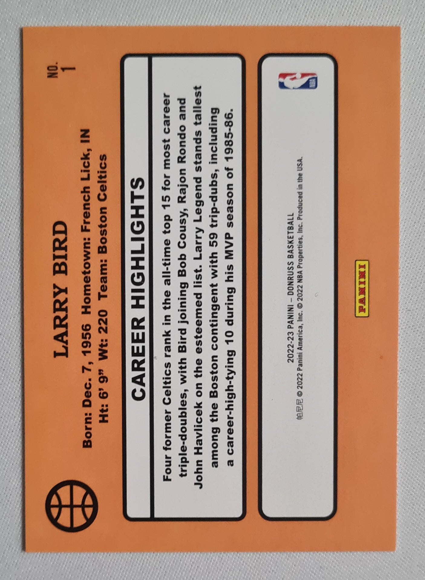 Larry Bird - 2022/23 Panini Donruss Basketball Boston Celtics #1