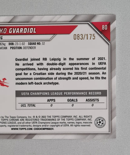 Josko Gvardiol - 2022 Topps Chrome Champions League RB Leipzig #80 /175 Pink