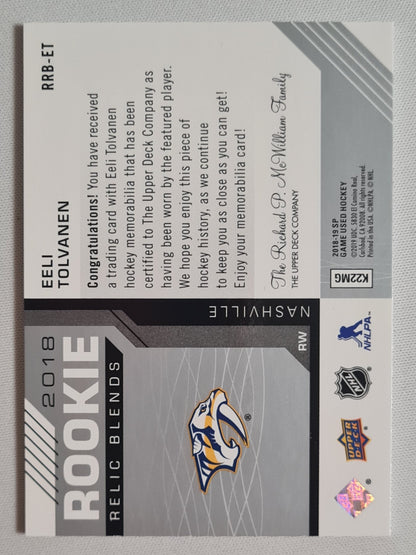 Eeli Tolvanen - 2018 Upper Deck -Game used Ice Hockey NHL Nashville (RC) #RRB-ET /Patch /125