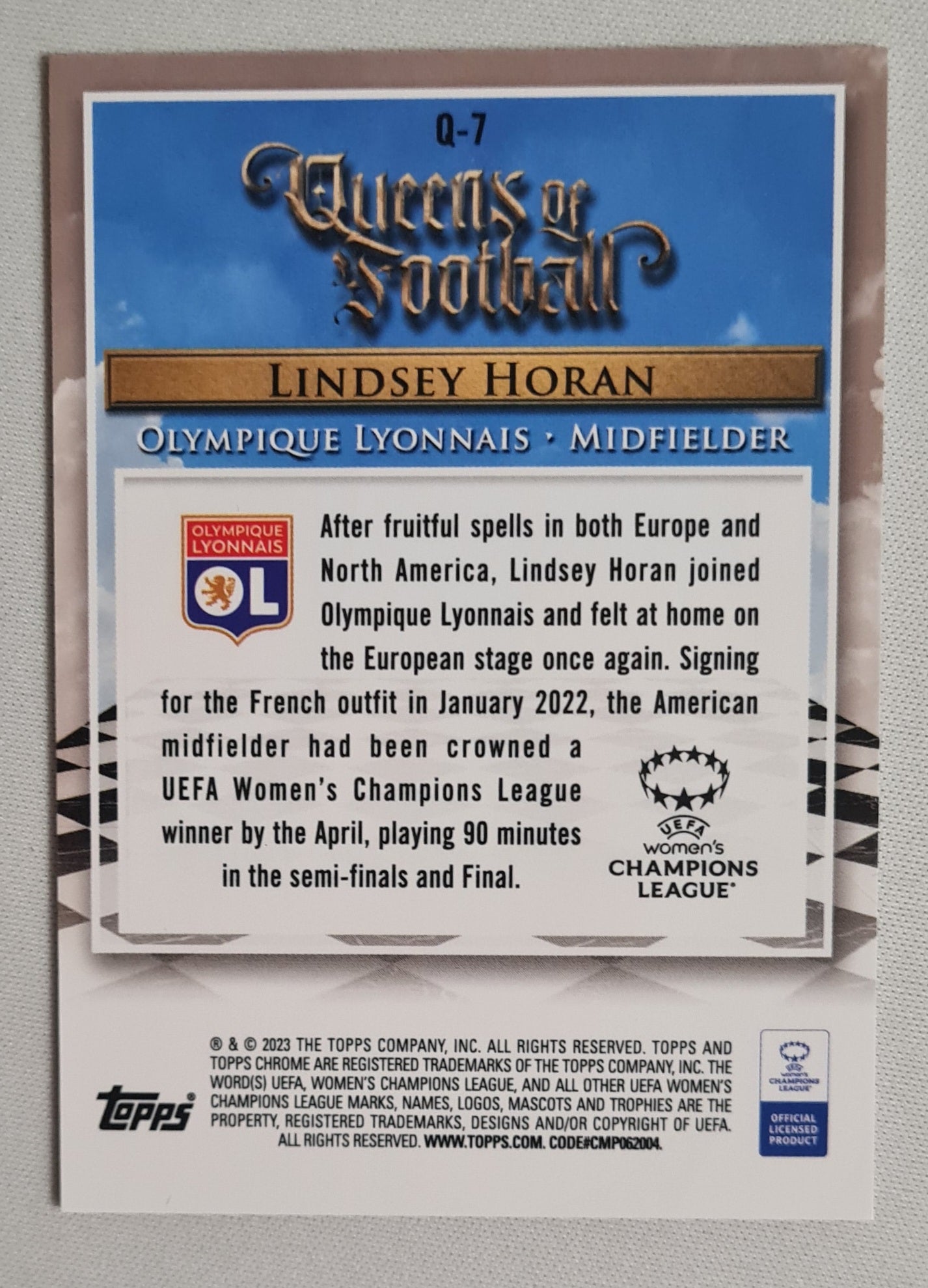 Lindsey Horan - 2023 Topps Chrome - Queens of Football - Olympique Lyonnais #Q7