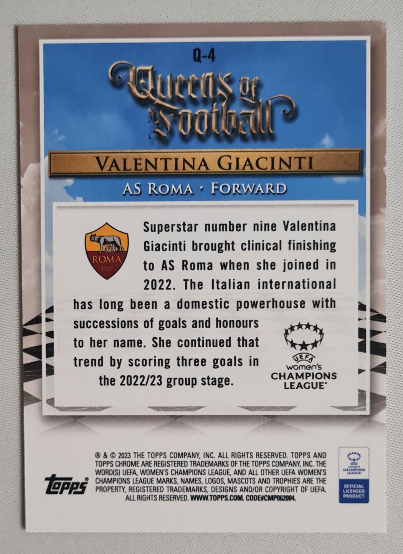 Valentina Giacinti - 2023 Topps Chrome - Queens of Football - AS Roma (RC)  #Q4