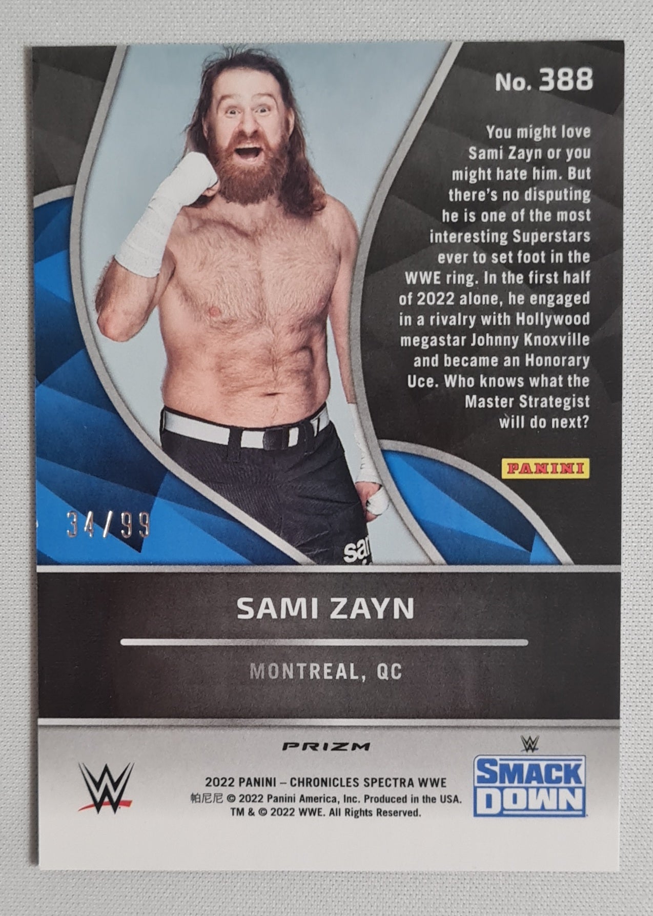 Sami Zayn - 2022 Panini Chronicles Spectra WWE Prizm Smack Down #388 /99