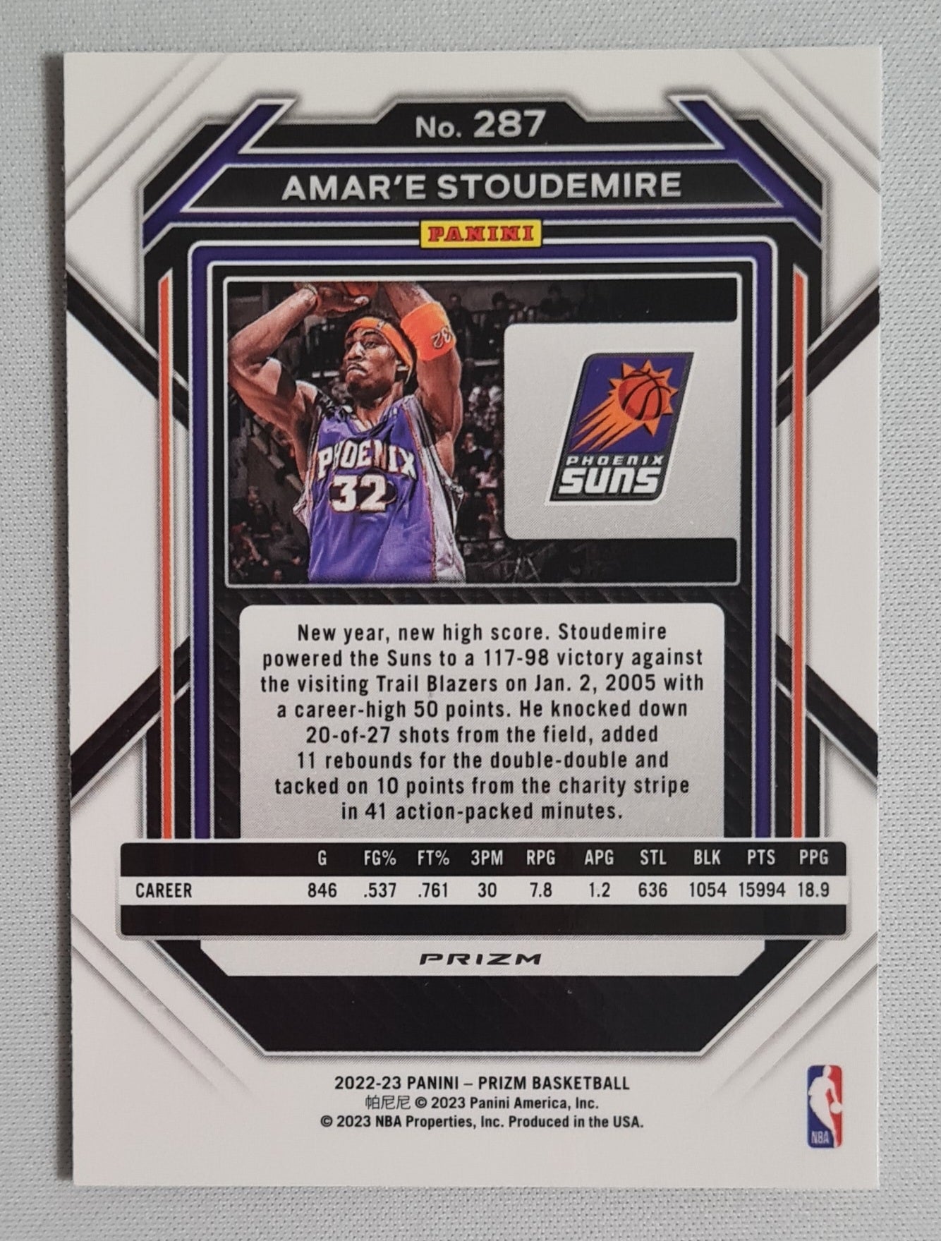 Amar'e Stoudemire - 2022 Panini Prizm Basketball NBA Phoenix Suns #287 Cracked Ice