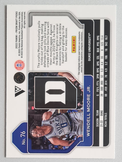 Wendell Moore Jr. - 2022 Panini Prizm Draft Picks - Duke University #76
