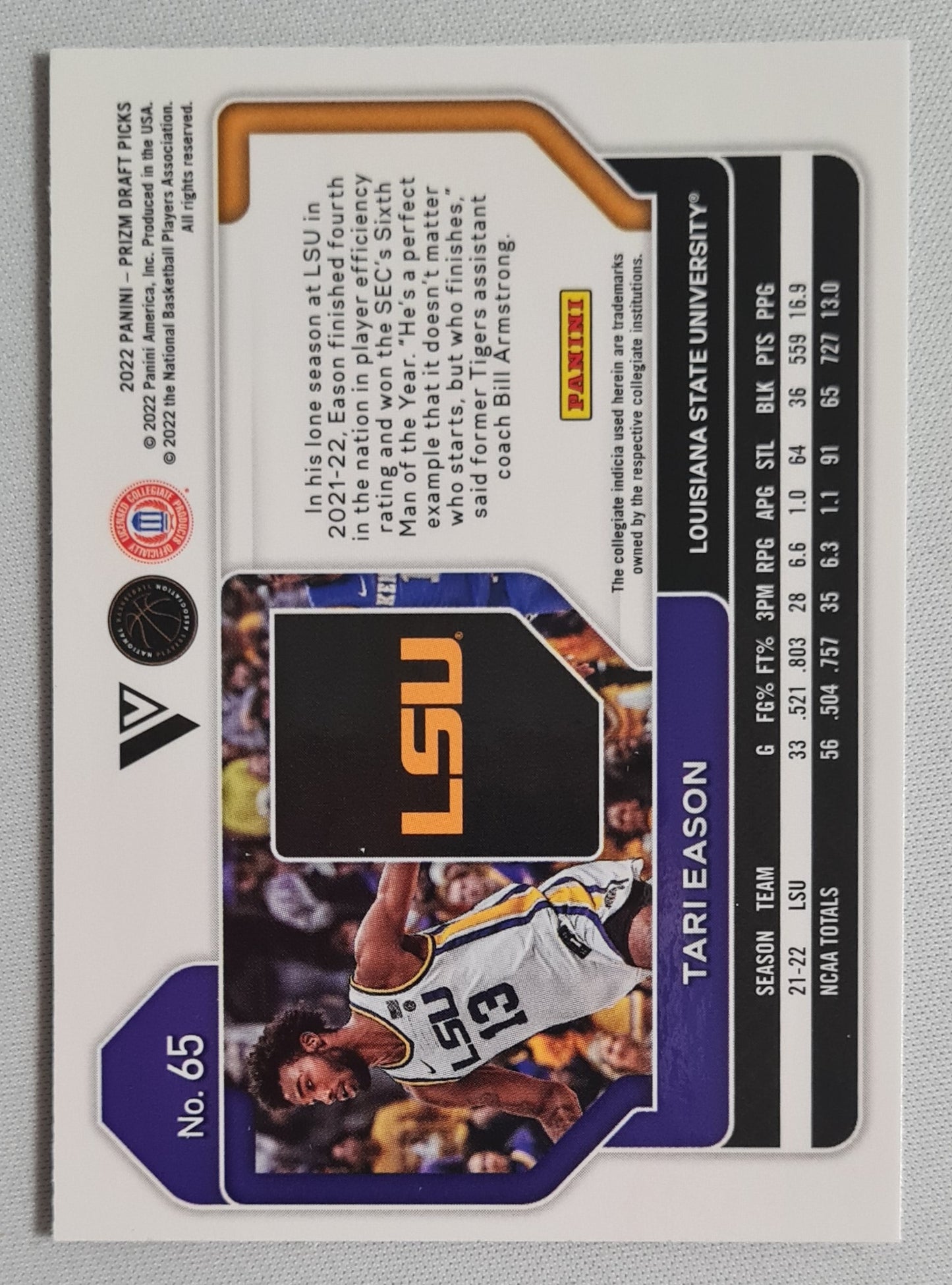 Tari Eason - 2022 Panini Prizm Draft Picks Louisiana State University #65
