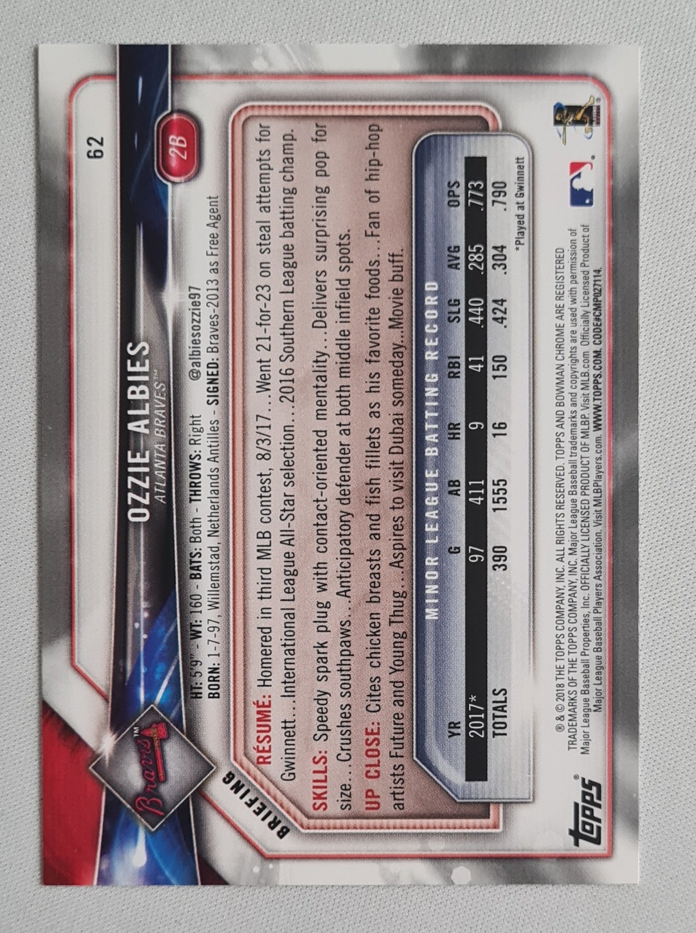 Ozzie Albies - 2018 Topps MLB Atlanta Braves #62