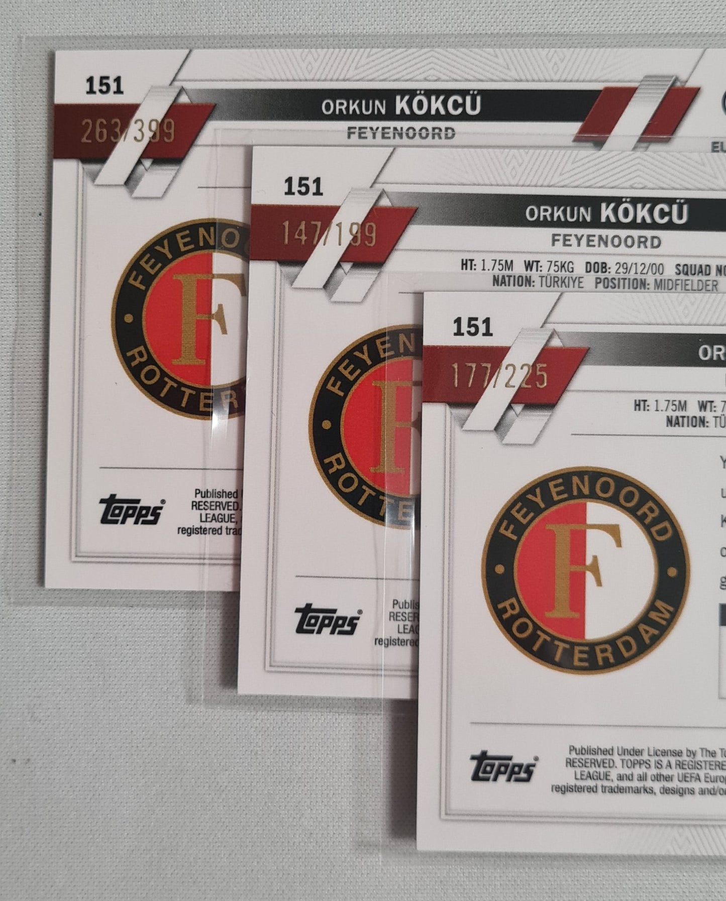 Soccer Orkun Kokcu Feyenoord Rotterdam (Lot 3 Cards) - 2023 Topps Numbered Cards!