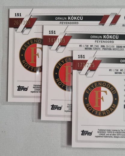 Soccer Orkun Kokcu Feyenoord Rotterdam (Lot 3 Cards) - 2023 Topps Numbered Cards!