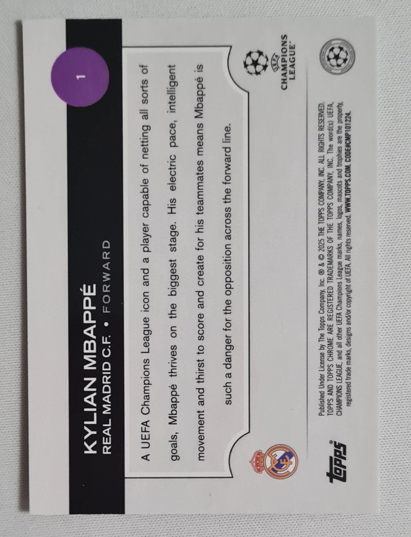 Kylian MBappe - 2025 Topps Chrome Real Madrid C.F.  #1