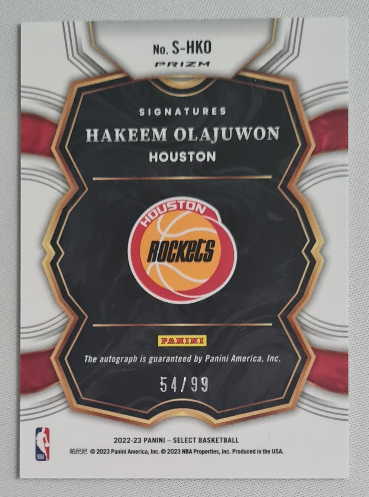 Hakeem Olajuwon - 2022/23 Panini Select Basketball NBA Houston Rockets #S-HKO Prizm /Auto /99