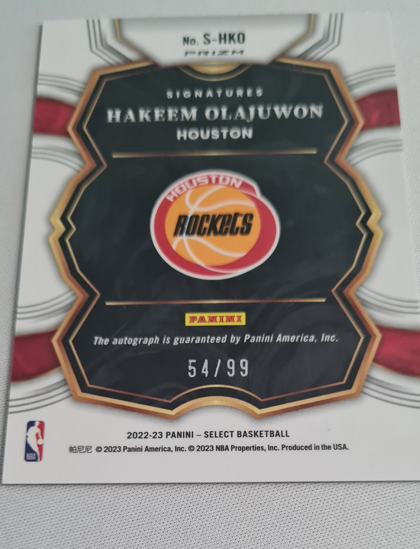 Hakeem Olajuwon - 2022/23 Panini Select Basketball NBA Houston Rockets #S-HKO Prizm /Auto /99